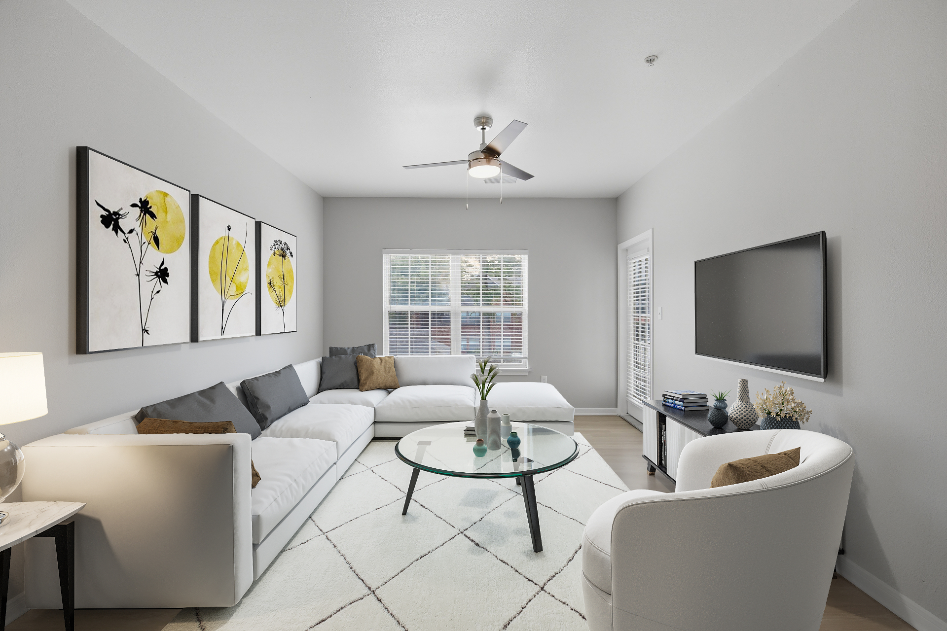 Bright, comfortable living room inside a Westcreek home